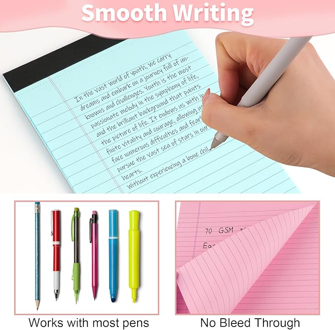 Legal Pads 5" X 8", 6 Pack Colored Note Pads, College Ruled Yellow Lined Paper Pads, Letter & Legal Ruled Pads, 30 Sheets per Small Writing Pads 5x8 for School, Home, Office, Business