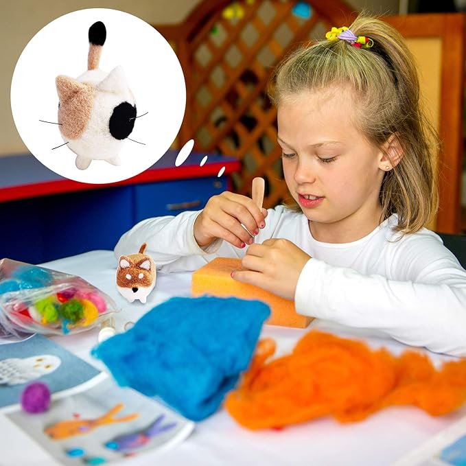 WILLBOND 10Pcs Needle Felting Kit Animals Doll Making Wool Needle Felting Starter Kit with Instruction DIY Handmade for Adult Friends Birthday Gift Home Decoration