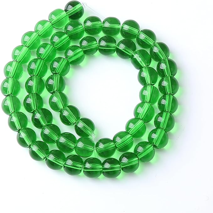 46pcs 8mm Smooth Green Crystal Glass Quartz Beads Round Loose Beads for Jewelry Making DIY Bracelet Necklace 15" Energy Healing Power Stone Beads(8mm, Green Crystal Glass)
