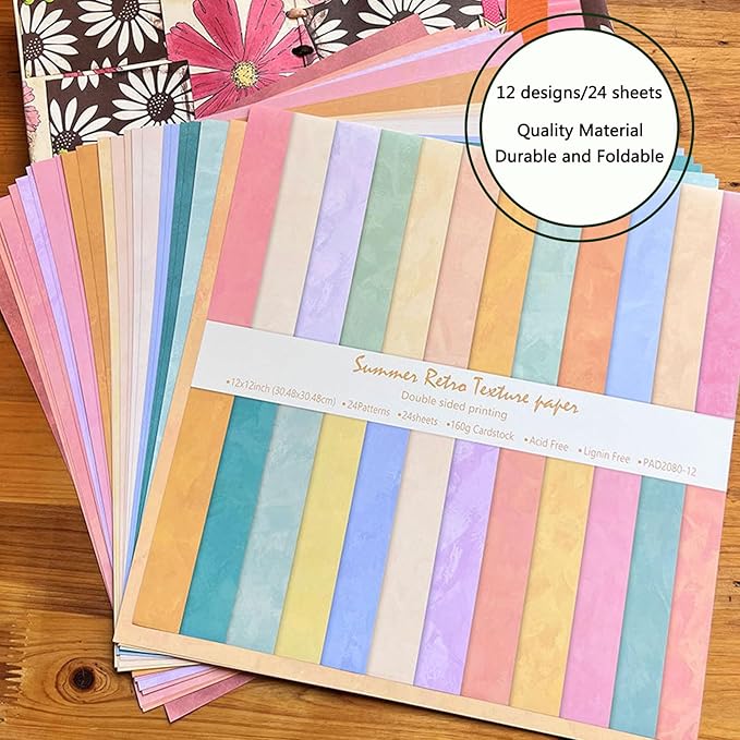 Scrapbook Paper 12x12 Brown, 24 Sheets/24 Designs Double-Sided Bohemian Patterned Craft Paper, Boho Tone Decorative Paper for Junk Journals Greeting Cards Photo Album Decoration (Boho Tone, 12x12 in)