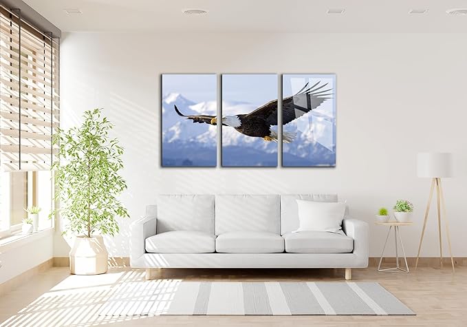 SpiritualHands Eagle Printed Tempered Glass Wall Art Painting for Living Room, Tempered Glass Modern Prints Decor, Large Vivid Color Panel for Bedroom, Kitchen, or Office