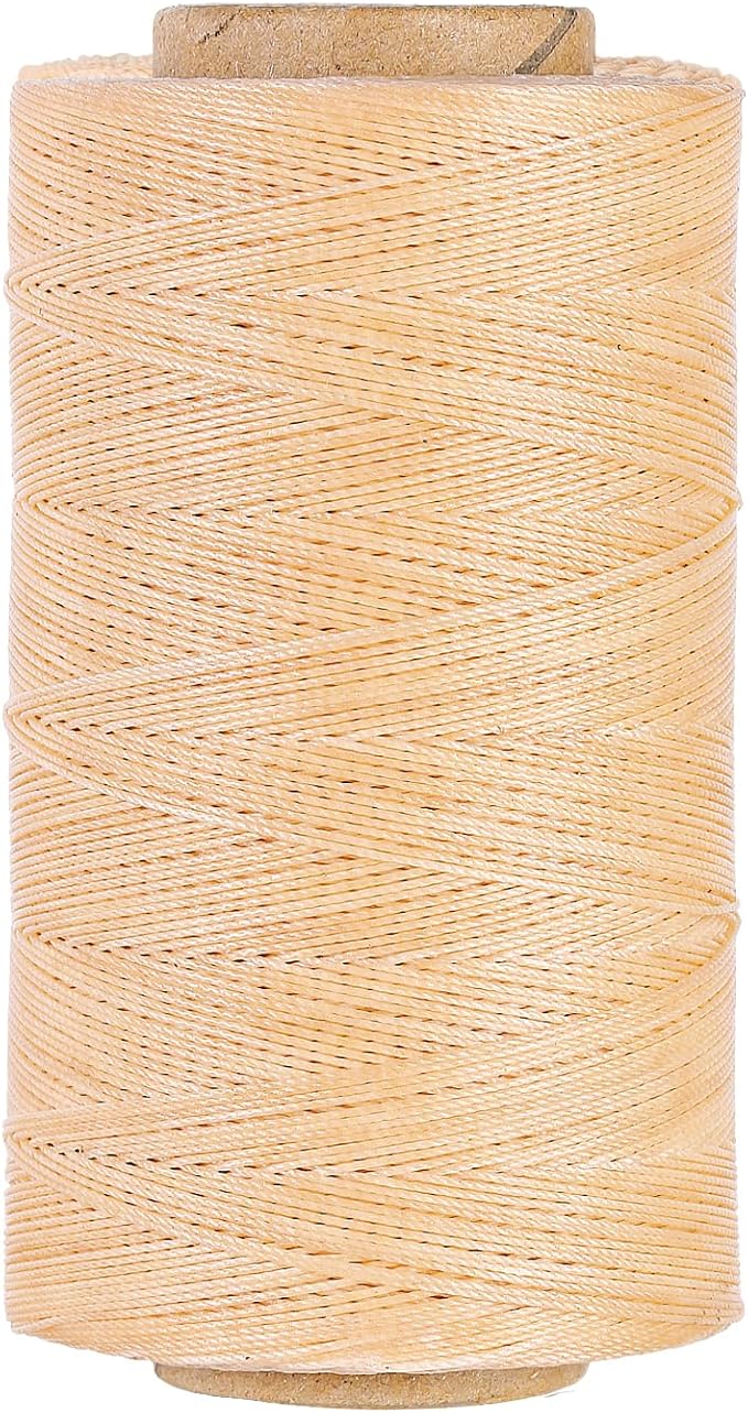 Sturdy Bonded Waxed Polyester Thread, 0.55mm, 437 Yards Wax String Cord - Beige for Leather, Hand Sewing, Stitching, Beading, Bookbinding, Bracelets and Macrame Jewelry Making