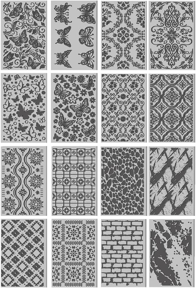 CHGCRAFT 16 Sheets Flower and Butterfly Clay Texture Mat Vintage Pattern Polymer Clay Texture Sheets DIY Tools for Pottery Earring Jewelry Making Stamp Engraving Machines, 4x2.6inch