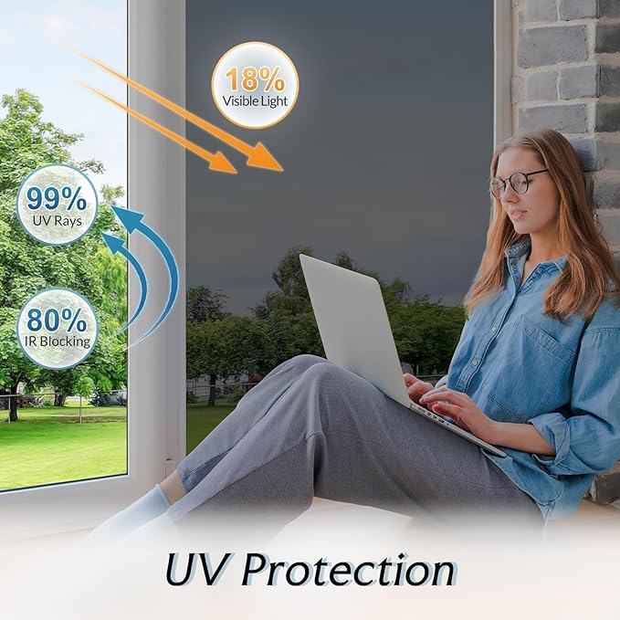 DOWELL One Way Window Privacy Film with 3 Tools Window Tint for Home Sun Blocking Heat Control Anti UV Reflective Mirror Covering See Out Not in for House and Office Black Silver 17.5" X 157.4"