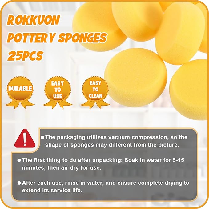 25Pcs Pottery Sponges 3inch, Painting Sponges, Pottery Sponges for Clay, Clay Sponge, Round Sponge, Clay sponges for Pottery, Paint sponges for Acrylic Painting, Artist Sponges