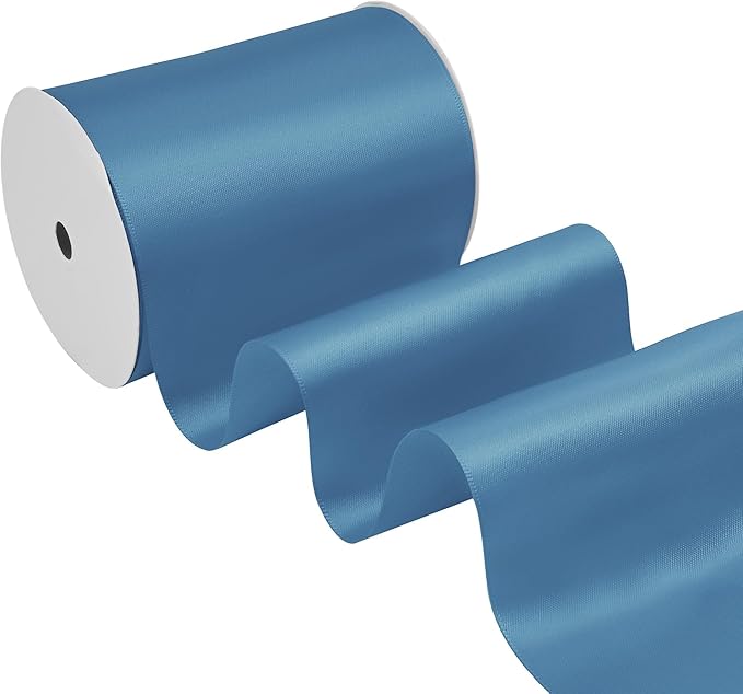 Blue Smoke Satin Ribbon 4 Inch X 15 Yards Solid Color Double Faced Ribbons Perfect for Crafts Wedding Decor Bow Making Arts Sewing and More