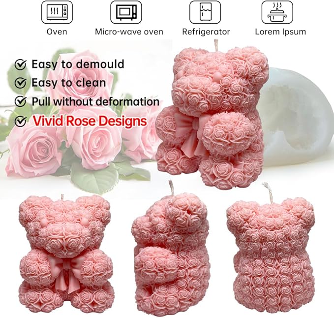 Bowtie Mini Rose Bear Candle Mold,Epoxy Resin Candle Making Molds, Silicone Candle Molds for DIY Candle,DIY Soap,Mother's Day Gifts,Birthday Gifts,Home Decor(Bow Tie Bear Mini)