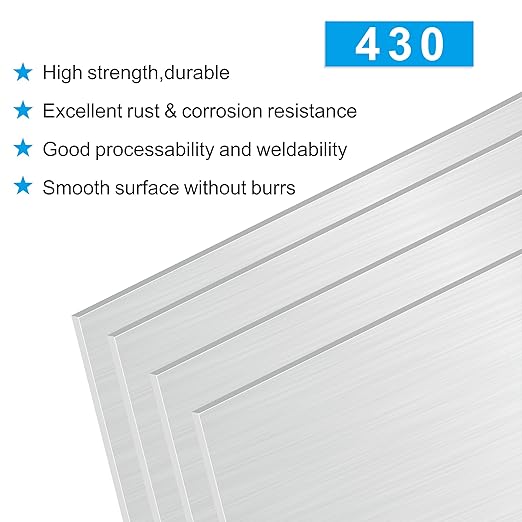 4PCS 4"x8"x1/32 Stainless Steel Metal Plates for Magnetic Mount Board Wall,Tickness 0.8mm 430 Stainless Steel Shim Stock Plates for Crafting, Kitchen, Office