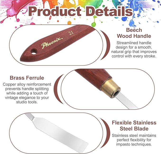 MECCANIXITY Pack of 1 Palette Knife No.21, 6.9" Long Palette Knives with Stainless Steel Flexible Spatula Pallet Knife and Wood Handle for Scraping, Mixing, Oil Acrylic Painting Canvas