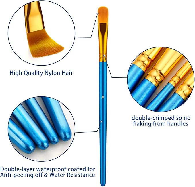Paint Brushes Set for Acrylic Painting, 20 Pcs Oil Watercolor Acrylic Paint Brush, Artist Paintbrushes for Body Face Rock Canvas, Kids Adult Drawing Arts Crafts Supplies, Blue