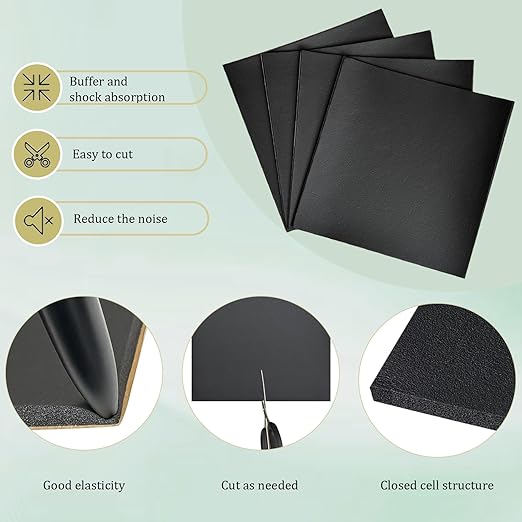 4 Pieces Adhesive Foam Padding 1/2 in Thick X 4 in X 4 in, Anti Vibration Pads, Closed Cell Foam Pads for Anti-Slip, Shock Absorption