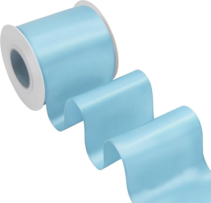 Blue Mist Satin Ribbon 3 Inch X 15 Yards Solid Color Double Faced Ribbons Perfect for Crafts Wedding Decor Bow Making Arts Sewing and More