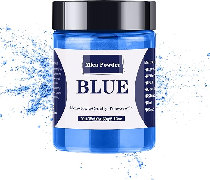 Mica Powder - 60g Mica Powder for Epoxy Resin - Pearl Pigment Powder Dye for Resin/Eye Shadow/Soap Making/Nails/Bath Bombs etc. (Blue)