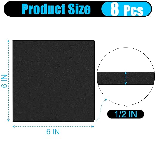 ToLanbbt 8 PCS Adhesive Foam Padding Sheets Closed Cell Neoprene Foam Sheet 1/2" Thick, 6" x 6" Self Stick Insulation Anti Vibration Pads Anti-Slip for Furniture, Cars, Speakers, DIY