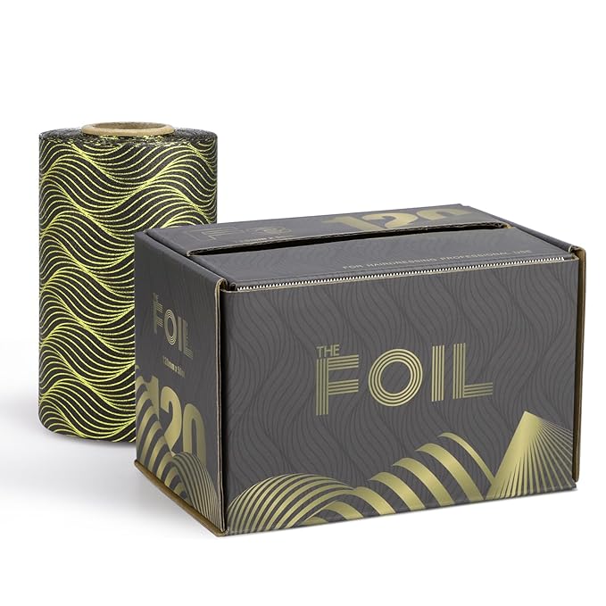 Segbeauty Aluminum Foil Hair Foils, 164 ft Embossed Hair Highlighting Kit Foil Aluminum Roll for Color Application, Foil Paper Aluminum Foil Sheets, Salon Heat Resistant Hair Dye Tools Black Gold