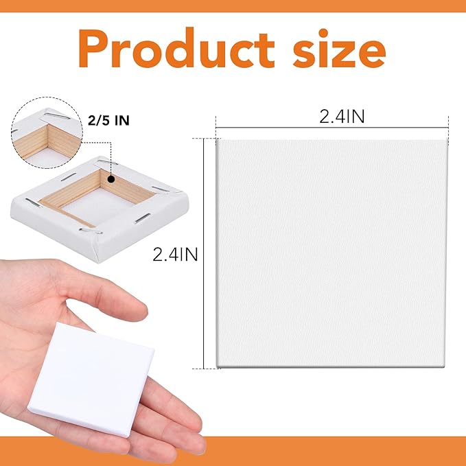 ESRICH Mini Stretched Canvas 20Pack 2.4x2.4inch, 2/5''Profile Art Primed Canvases for Painting, Cotton Small Professional Stretched Canvas for Kids and Art Supplies.
