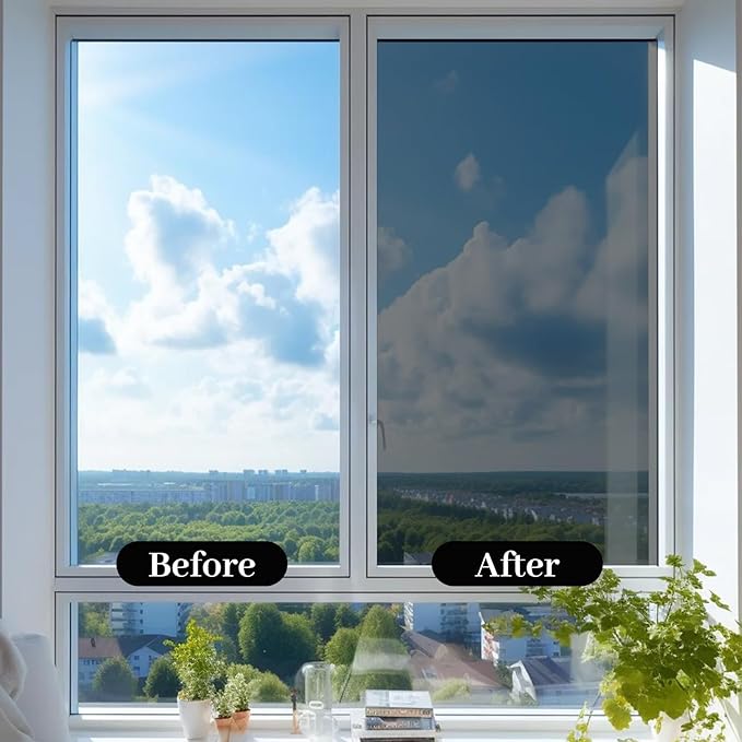 Niviy One Way Window Privacy Film with Installation Tools, Window Tint for Home, Reflective Window Film See Out Not in for Home Office,Black Silver, 35.4 Inch X 118 Inch