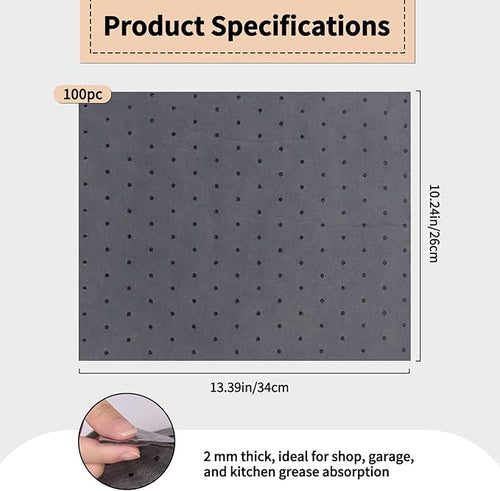 100 Pcs Oil Absorbent Pads - 10"x13" Oil Spill Mats for Garage, Workshop & Auto Repair, Reusable, Fast Cleanup for Oil, Grease & Coolant (Grey, Boxed)
