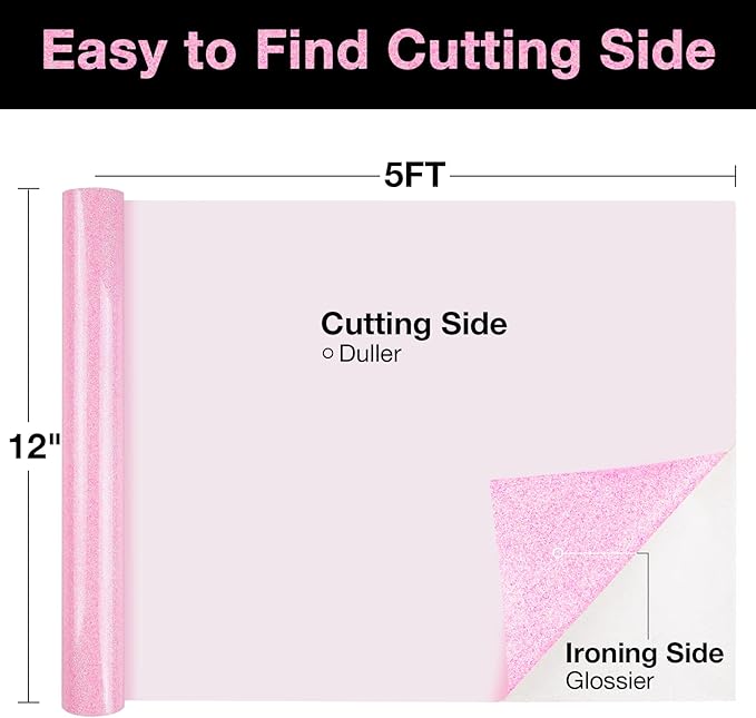 TORC Pink Glitter HTV Heat Transfer Vinyl Roll 12 inch x 5 ft Iron on Vinyl for T Shirts Crafts