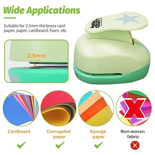 UCEC Star Hole Paper Punch, Star Lever Puncher for Crafts, 1 Inch Craft Punch, 5/8 inch Hole Punch Shape, 3/8 inch Paper Punch for Crafting