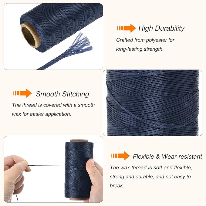 MECCANIXITY Waxed Thread,197 Yard 1mm 210D Flat Wax Thread Polyester Waxed String for Leather Sewing Hand Weaving Book Binding Home Decoration,Deep Blue