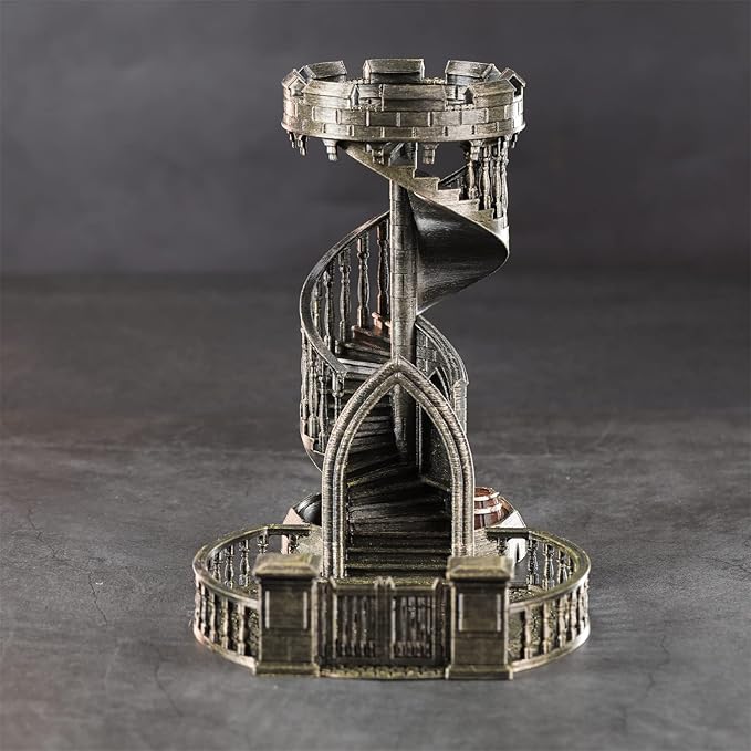 AUSPDICE DND Dice Tower Castle and Tray Retro Dice Rolling Tower for Dungeons and Dragons RPG Tabletop Games (Brushed Brass Color)