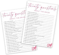 Wedding Shower Games Cards, Twenty Questions About The Bride, Bridal Shower Games 25 Guests, Engagement Party Wedding Games for Guests, Pink Ribbon Bow Wedding Party Supplies - E05