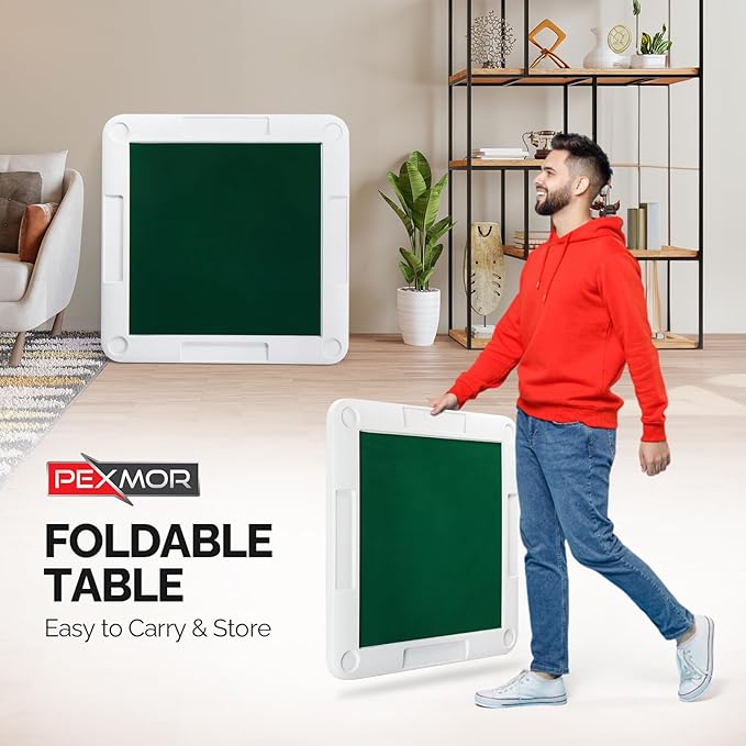 PEXMOR 39.5" Foldable Mahjong Table, Square 4 Player Card Game Table w/Cup Holders & Chip Grooves, Portable Folding Poker Domino Board Game Table for Blackjack, Texas Hold'em, Jigsaw Puzzles Game