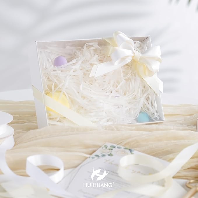 HUIHUANG Ivory Satin Ribbon 1/2 inch X 50 Yards Continuous, Off-White Double-Faced Satin Ribbon for Gift Wrapping, Bows, DIY Crafts, Flower Bouquet, Wedding Bridal Shower Decor, Flower Crowns