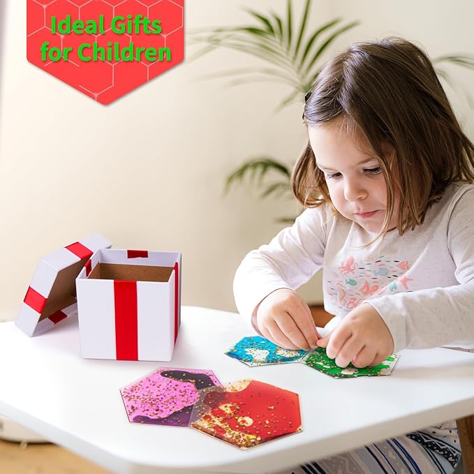 LONGKING 4-Pack Hexagon Liquid Tiles for Kids, Soft Gel Liquid Sensory Toys for Autistic Children, Sensory Mats, Sensory Toys for Toddlers 3-4