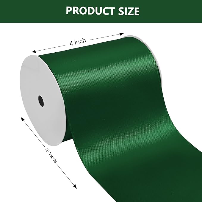 Forest Green Satin Ribbon 4 Inch X 15 Yards Solid Color Double Faced Ribbons Perfect for Crafts Wedding Decor Bow Making Arts Sewing and More