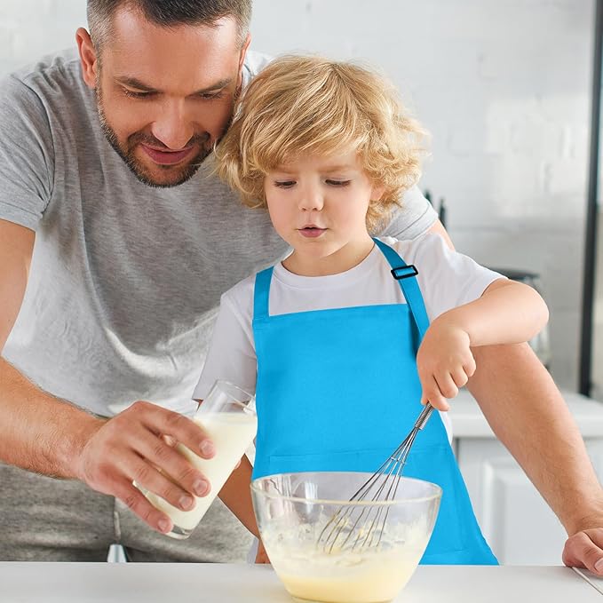 6 Pack Kids Apron Bulk with 2 Pockets Adjustable Chef Art Apron Kids Painting Aprons for Cooking Baking Painting Crafting Grilling Activity（Blue）