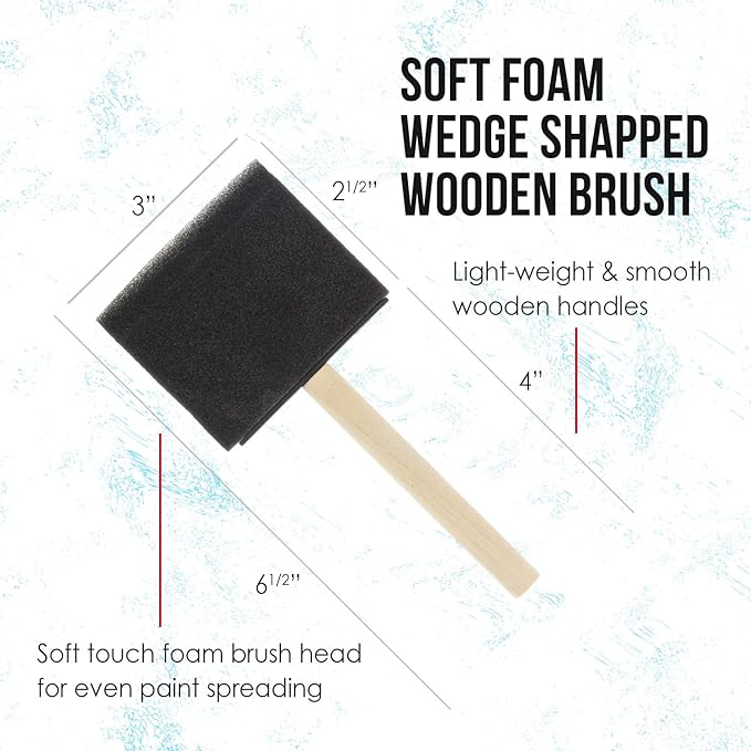US Art Supply 3 inch Foam Sponge Wood Handle Paint Brush Set (Value Pack of 15) - Lightweight, durable and great for Acrylics, Stains, Varnishes, Crafts, Art