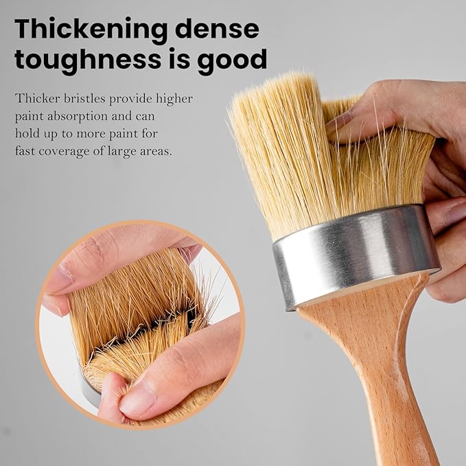 Chalk and Wax Paint Brush Furniture Set of 4, Small Round and Large Oval Brush with Natural Bristles, Perfect for Painting or Waxing Furniture, Ideal for Home Decor