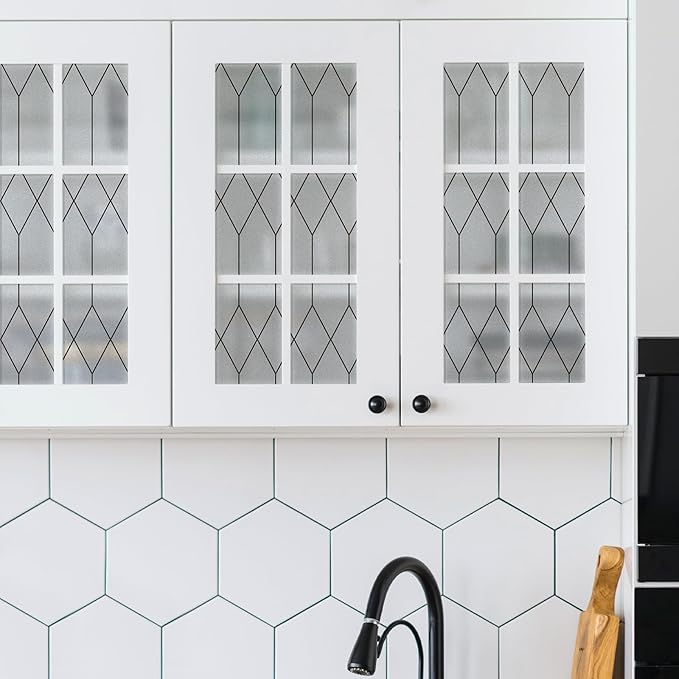 rabbitgoo Window Privacy Film for Glass Windows, Frosted Glass Cling with Decorative Moroccan Lattice, Removable Heat Control Sun Blocking Door Covering Sticker for Home Bathroom, 35.4 x 157.4 inches