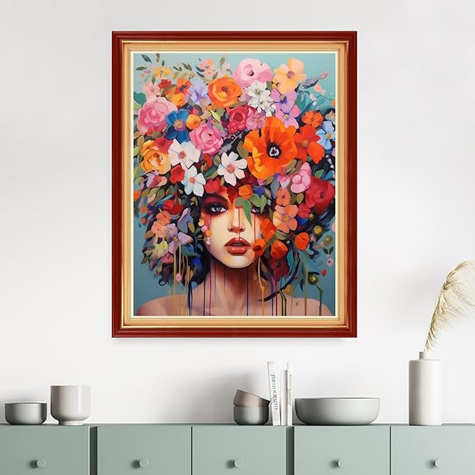 DMCVIVR Stamped Cross Stitch Kits for Adults Beginners Embroidery Kits 11CT Needlepoint Kits Cross Stitch Patterns Embroidery Patterns& Magic Flower Girl 16x20 inch