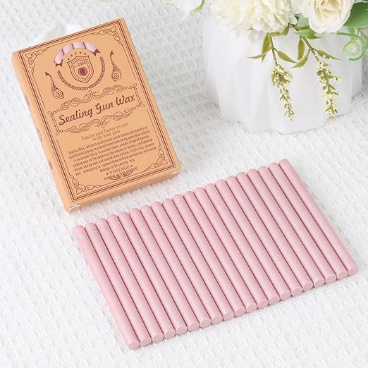 Pearl Pink Sealing Wax Sticks, WASOHLING 20Pcs Glue Gun Wax Seal Sticks for Wax Seal Stamp, Pink Wax Seals for Wedding Invitation Envelope Letter Seals, Craft Adhesive (Mini Size)
