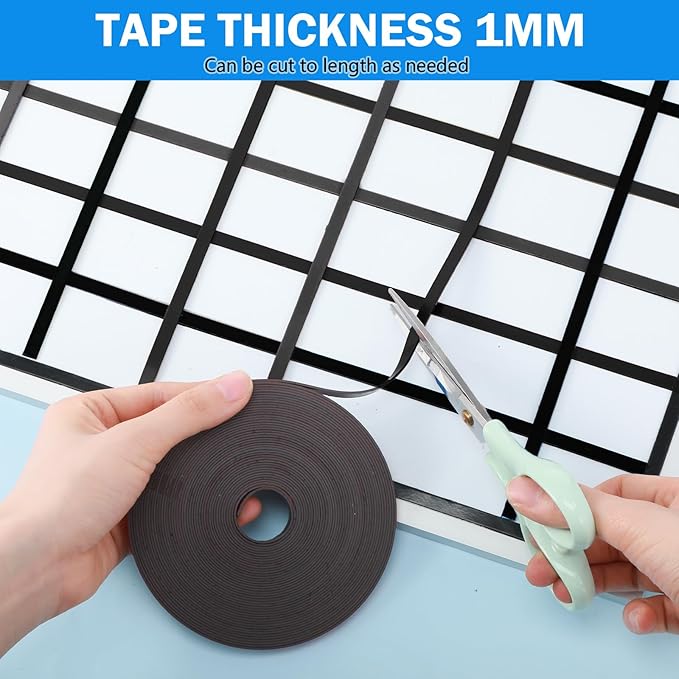 Magnetic Tape Roll Thin Strips, 0.39 Inch x 33 Feet Magnetic Board Dividers Whiteboard Graphic Decorative Tape Marking Line for Classroom Office Art Accessories(Black)