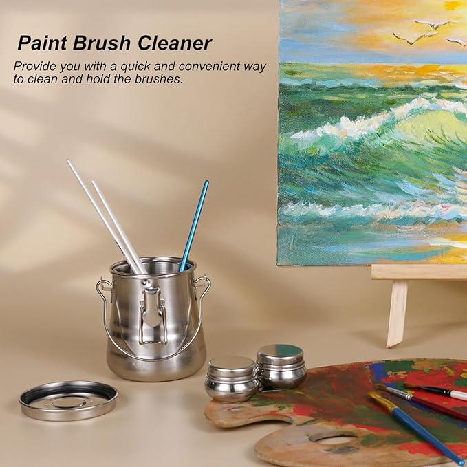 Paint Brush Cleaner and Holder, Stainless Steel Airtight Brush Washer with Removable Porous Filter for Painting (13.5 oz/400 ml)