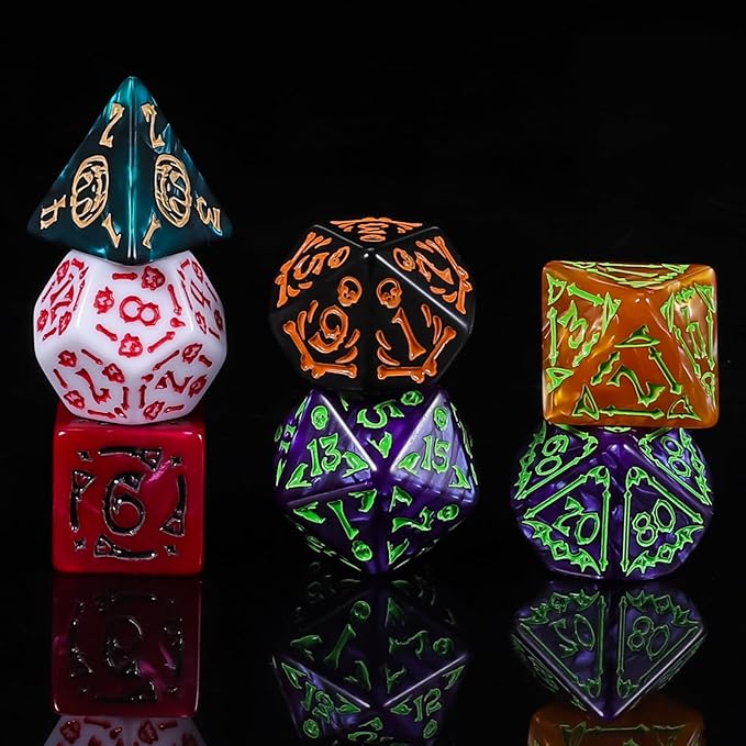 CiaraQ DND Polyhedral Dice Set (42pcs) with A Gold Pattern Drawstring Bag for Dungeons and Dragons RPG MTG Table Games. 6 Sets Halloween Pumpkin Role Playing Dice Set