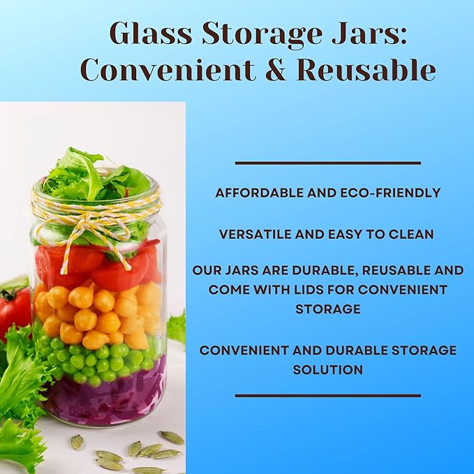 Jarming Collections Mason Jars - 32 Oz Glass Extra Wide Mouth Quart Storage Jars with Lids - BPA Free Plastic Lids - Made in USA (Set of 2)