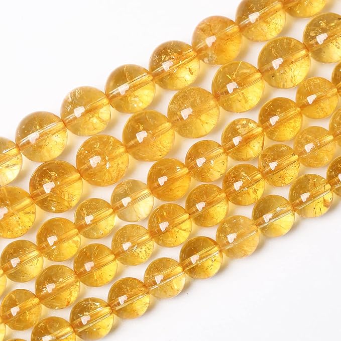 72Pcs 10mm Natural Citrine Beads for Jewelry Making Yellow Crystal Quartz Round Loose Beads DIY Bracelet Necklace Earrings 32" 2 Strands