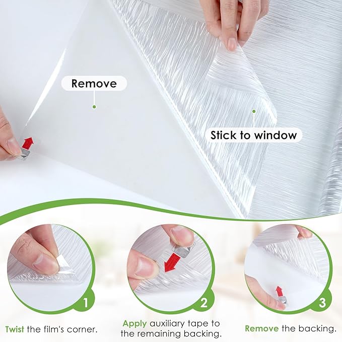 Homein Window Privacy Film, Frosted Glass Window Film Decorative, Non Adhesive Glass Clings, Static Cling Door Coverings, UV Blocking Privacy Sticker for Home, Pure Wave, 23.6 x 118.1 inches