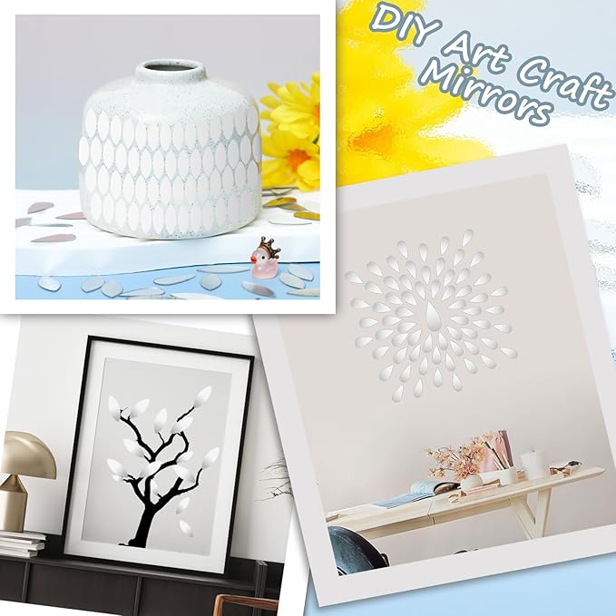 DARENYI 300Pcs Leaf Shape Craft Mirrors Mosaic Tiles Self-Adhesive Mini Leaves Petal Shape Mirror Stickers Mosaic Pieces for DIY Crafts, Art Projects and Home Décor