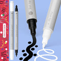 ARTISTRO 2 Black&White Dual-Tip Acrylic Paint Pens - Multisurface Markers for Glass, Rock, Fabric, Wood, Plastic & More - 5mm Dot + 1mm Fine Tips