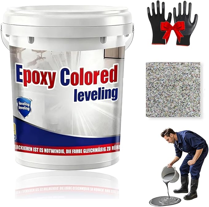 Epoxy Floor Paint, Epoxy Colored Sand Floor Paint, High-Gloss Marble Effect Self-Leveling Coating, Waterproof, Non-Slip, Ultra-Durable for Garage, Basement, Wood Floors (Colorful,11 lb)