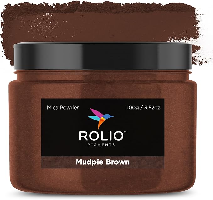Rolio Premium Brown Mica Powder - Mudpie Brown (100G / 3.5 oz) - 1 Jar of Pigment Powder for Epoxy Resin, Dye, Soap Making, Nail Polish, Paint, Candle Making, Bath Bombs, Slime
