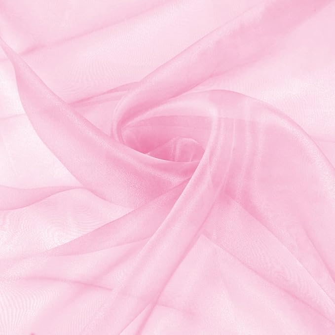 VACVELT Sheer Organza Fabric by The Yard, 60 Inch Wide Light Pink Organza Fabric Bolt Bridal Sheer Tulle Fabric, Silk Organza Roll for Wedding Party Decorations Backdrop Curtain (10 Yards)