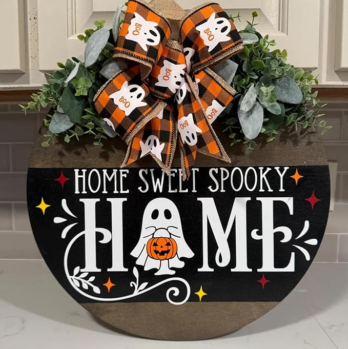Halloween Stencils for Painting 12inch Large Reusable Halloween Stencil for Door Hanger Round Skeleton Ghost Boo Templates for Wood Walls Windows Door Mat Fabric
