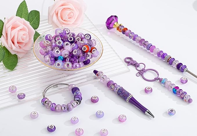 LAIDANLA Purple Mix 100pcs 14mm Round Resin, Plastic, Acrylic Loose Beads for Jewelry Making, Bracelets, Necklaces, Holiday Decorations